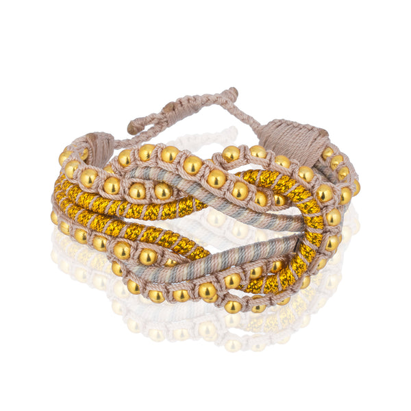 Open Knot Beaded Bracelet- Stripe Gold