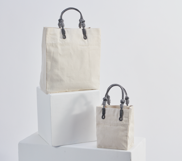 2 Knot Mini Market Tote- White Canvas