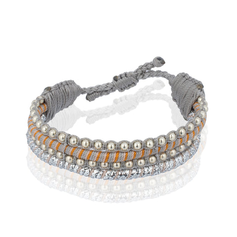 Teopan Beaded Bracelet - Stripe Silver