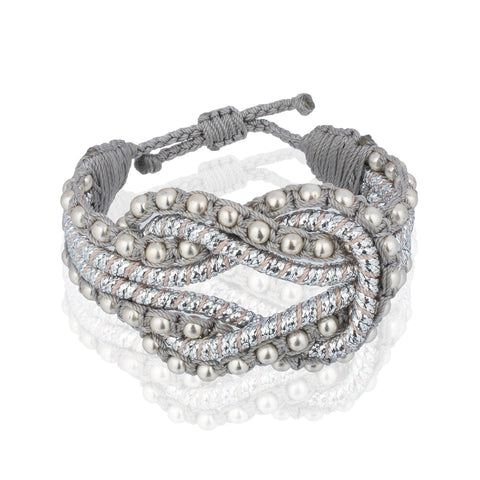 Open Knot Beaded Bracelet- Silver