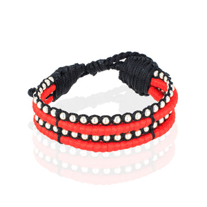 Teopan Beaded Bracelet - Red & Silver