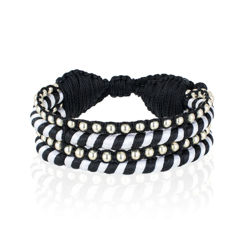 Teopan Beaded Bracelet - Black & White/ Silver