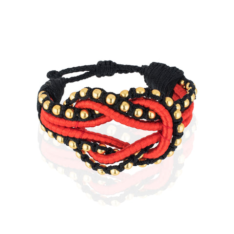 Open Knot Beaded Bracelet- Red & Gold