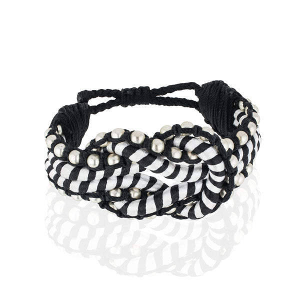 Open Knot Beaded Bracelet- Black & White/ Silver SOLD OUT! Ships in 3-4 weeks