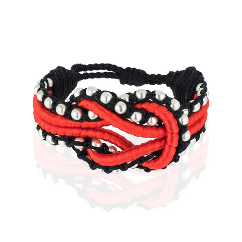 Open Knot Beaded Bracelet- Red & Silver