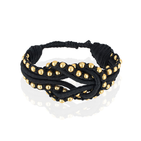 Open Knot Beaded Bracelet- Black & Gold