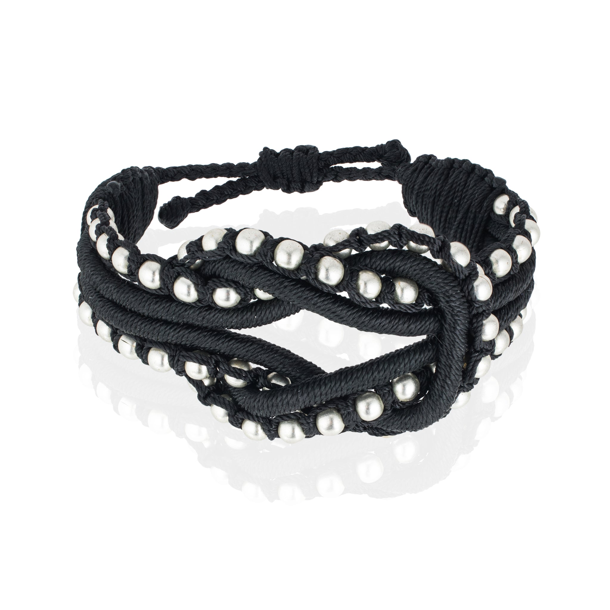 Open Knot Beaded Bracelet- Black & Silver