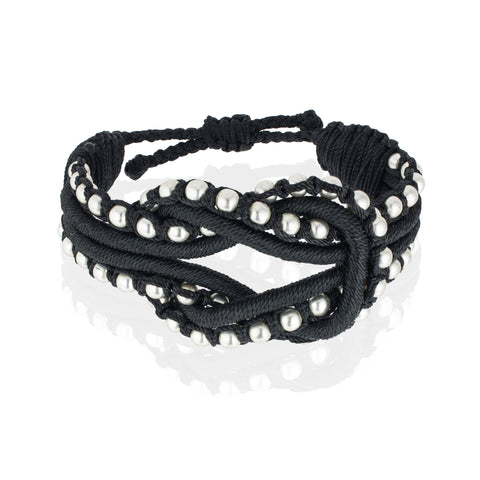 Open Knot Beaded Bracelet- Black & Silver