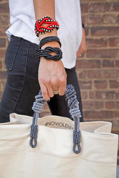 Open Knot Beaded Bracelet- Red & Silver